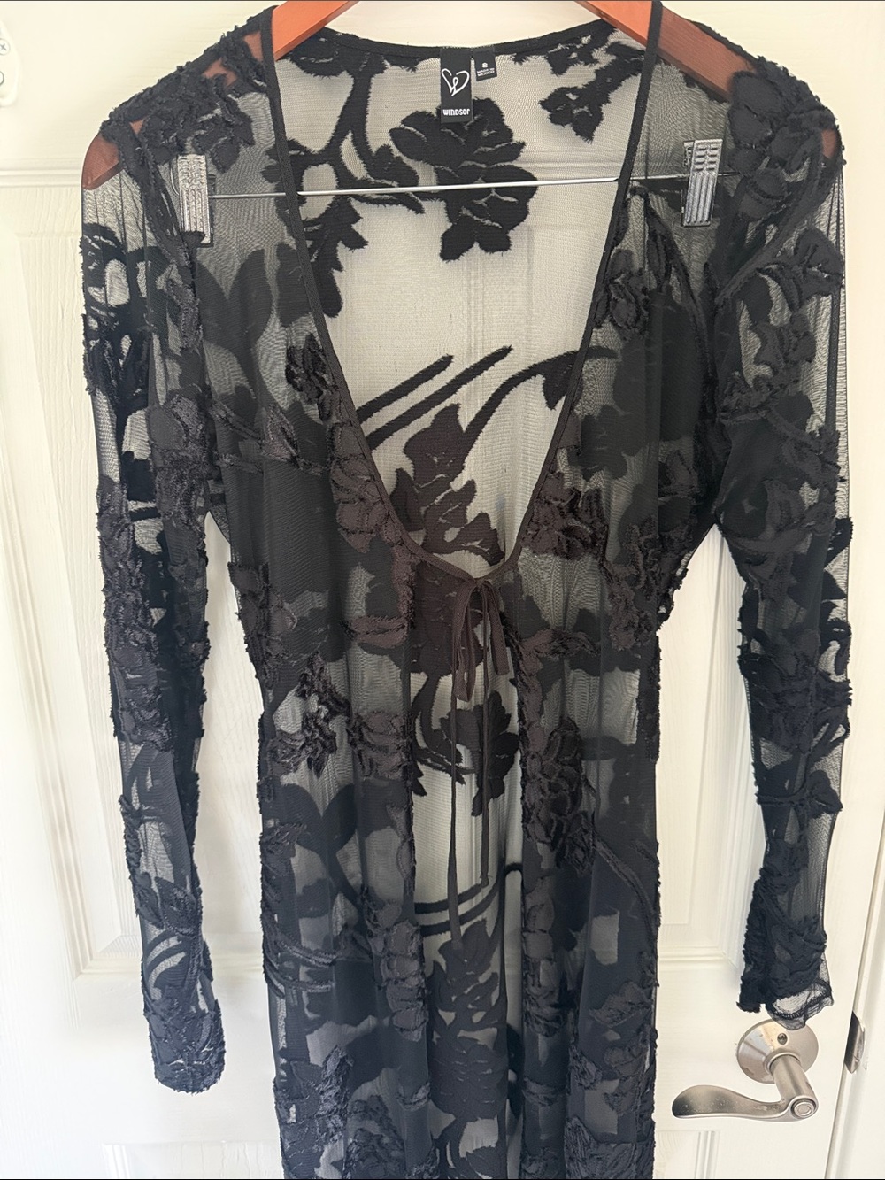 Windsor Black Floral Lace Mesh Maxi Duster Cover Up Jacket Small - Picture 4 of 8